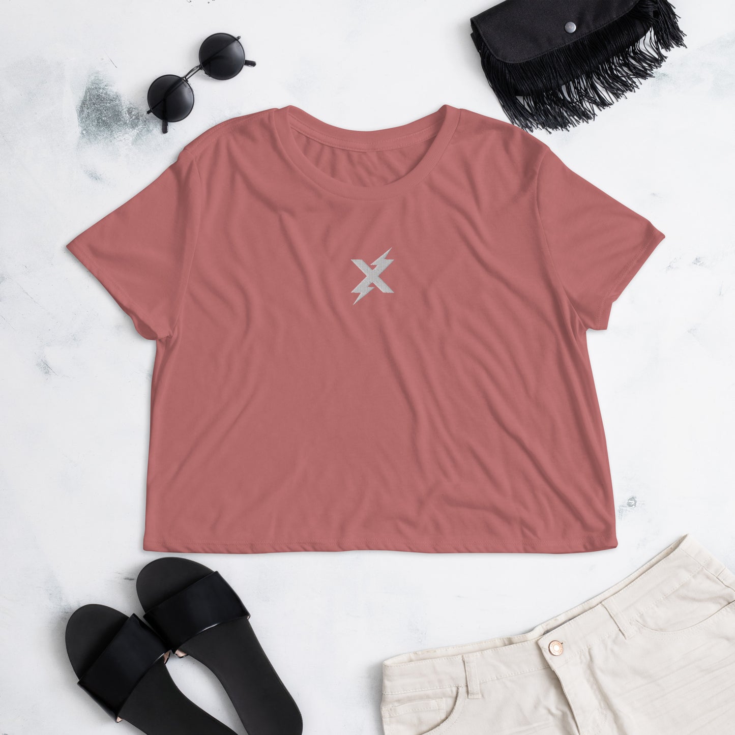X Embroidered - Flowy Crop T-shirt