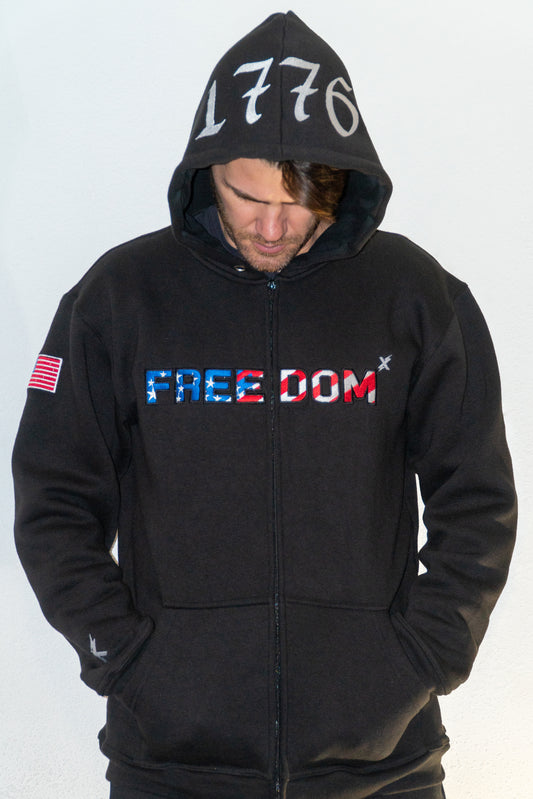1776 Freedom ZIP Hoodie Embroidered front/back/hood