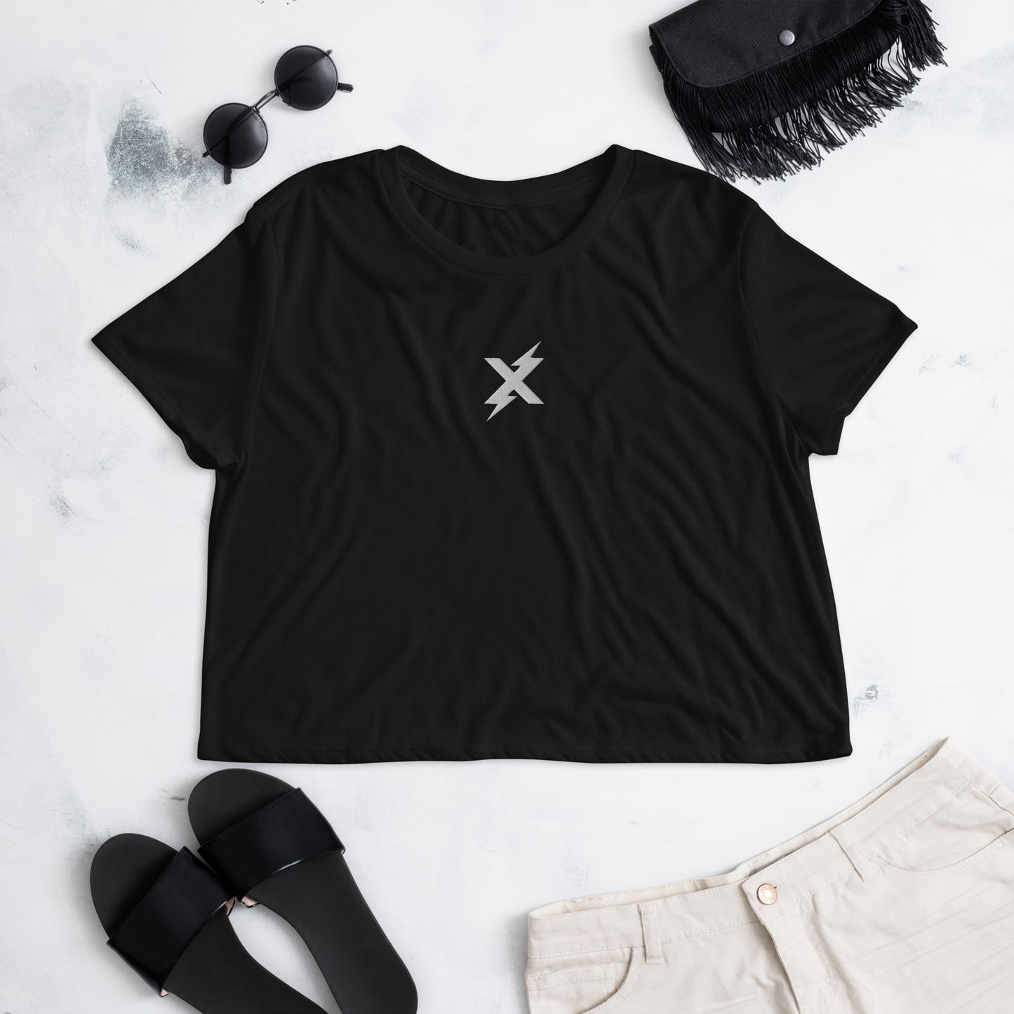 X Embroidered - Flowy Crop T-shirt